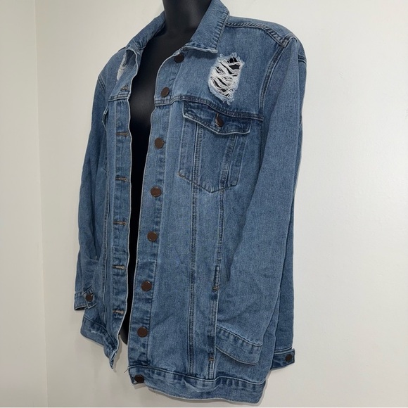 Ashley Stewart Distressed Blue Denim Jacket in Size 26 - Picture 6 of 10
